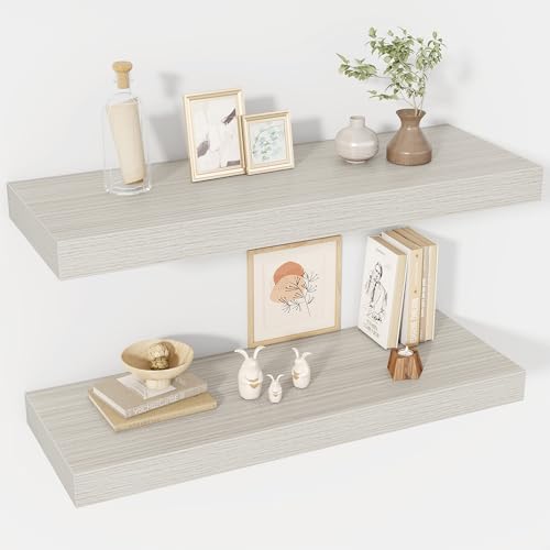 Acovy 30 Inch Floating Shelves, 12" Deep Floating Shelf Wall Mounted, 30" Wall Shelves, Rustic Deep Bookshelf, Extra Deeper & Thicker Display Shelves for Bedroom, Living Room, Gray, Set of 2 - color: Grey, size: 12"Wx30"L-2pcs