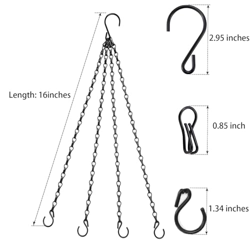 Heybe Hanging Baskets Chains 16 Inches 4 Leads Hanging Chains with S Hooks, Flower Pot Hanger Replacement Plant Hangers for Planters and Lanterns, Pack of 3 - size: 16 Inch