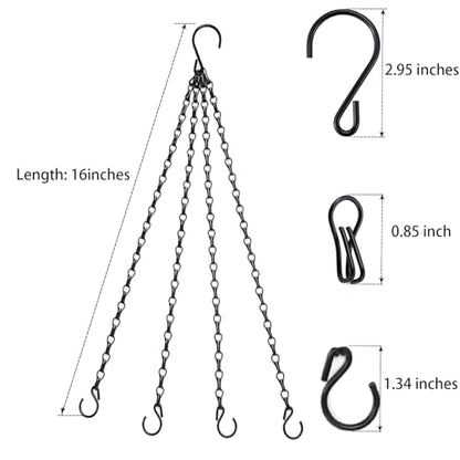 Heybe Hanging Baskets Chains 16 Inches 4 Leads Hanging Chains with S Hooks, Flower Pot Hanger Replacement Plant Hangers for Planters and Lanterns, Pack of 3 - size: 16 Inch