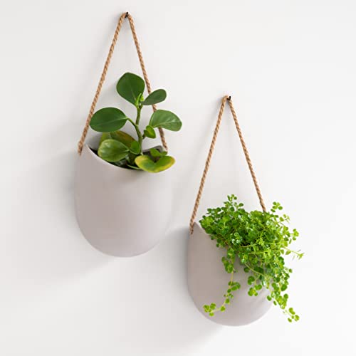 Kazai. Wall Planters -Ellie- | Hanging Ceramic Plant Pots 2 Pieces | Wall Decoration for Indoors, Balcony and Garden | Light Gray (Matte) - color: Light Grey (Matte), size: Set of 2 - Large