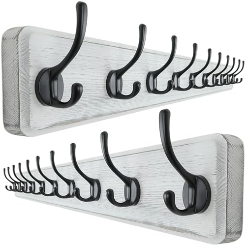 Dseap Wall Mounted Coat Rack: 38-1/4" Long, Patented, Heavy-Duty, 10-Double-Hooks Wooden Hanger Rail for Winter Coats, Hat, Jacket, Clothing - White & Black, Pack of 2 - color: White & Black, size: L=38.3"(2pcs)