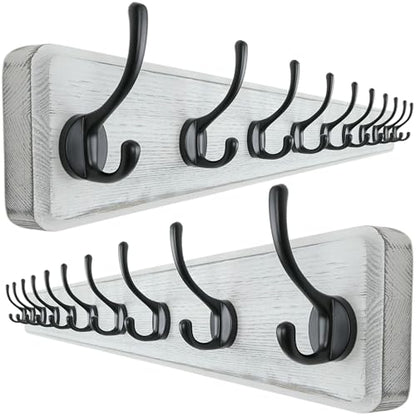 Dseap Wall Mounted Coat Rack: 38-1/4" Long, Patented, Heavy-Duty, 10-Double-Hooks Wooden Hanger Rail for Winter Coats, Hat, Jacket, Clothing - White & Black, Pack of 2 - color: White & Black, size: L=38.3"(2pcs)
