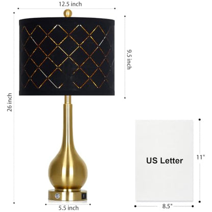26" Gold Table Lamps Set of 2 for Bedroom Nightstand & Living Room - color: Black & Gold - 26"H