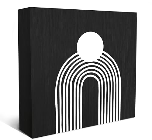 SRADMO Boho Sun Rainbow Abstract Geometric Balance Arch Shapes Wood Box Sign Desk Decor, Black Boho Mid Century Modern Art Wooden Box Sign Decor for Home Office Shelf Table Decorative Accessories - color: black