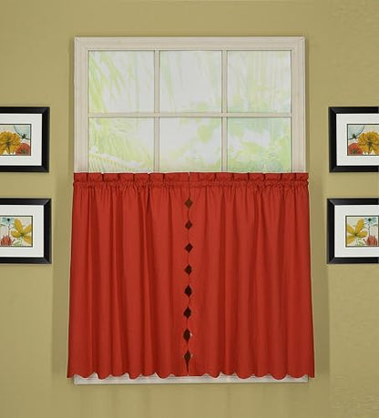 Today's Curtain, Orleans Scallop Curtain, Brick Red 30" Tier Pair and Tieback, 60" W x 30" L, Brick Red - color: Brick Red, size: 60"W x 30"L (Pack of 1)