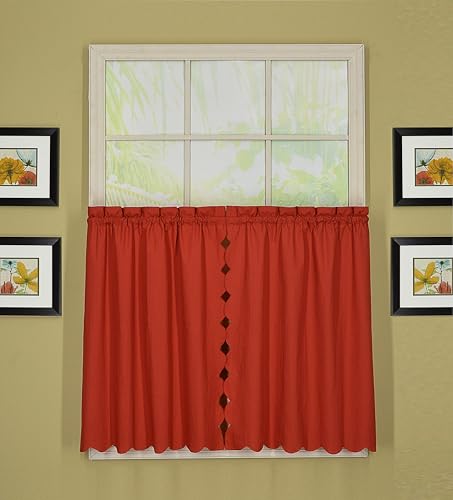 Today's Curtain, Orleans Scallop Curtain, Brick Red 36" Tier Pair and Tieback, 60" W x 36" L, Brick Red - color: Brick Red, size: 60"W x 36"L (Pack of 1)