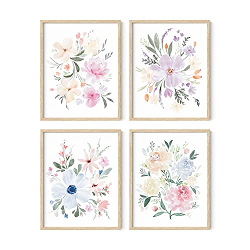 HAUS AND HUES Flower Wall Decor - Set of 4 Floral Wall Art, Floral Wall Decor, Flower Wall Art, Framed Flower Painting, Floral Pictures Wall Decor, Flower Pictures Wall Decor (Framed Beige, 11x14) - color: Bouquet Flower, size: 11x14, style: Beige Framed