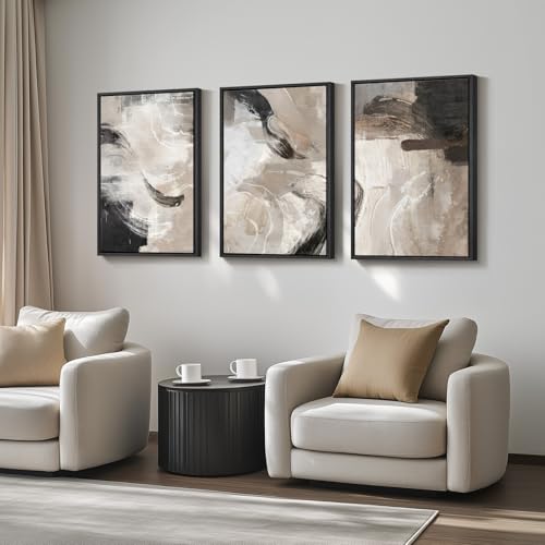 Large Framed Modern Neutral Abstract Wall Art, 3 Piece Set, Each 20x30 In - color: abstract Fluidity, size: 20" W x 30" H x 3pcs