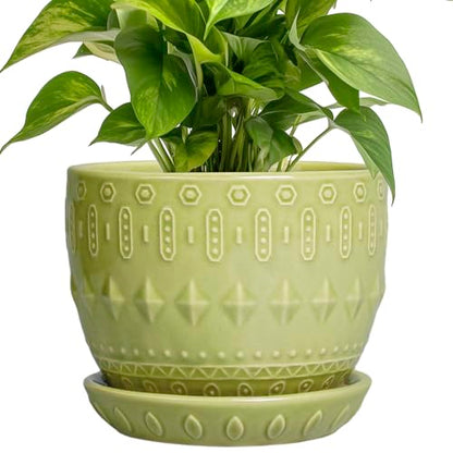 G EPGardening Ceramic Planter 5.5 Inch, Boho Plant Pot Indoor, Green - color: Columnar Green
