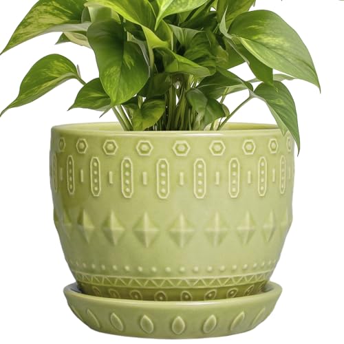 G EPGardening Ceramic Planter 5.5 Inch, Boho Plant Pot Indoor, Green - color: Columnar Green