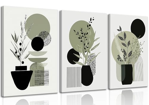 MDHFJEAW 3 Pcs Sage Green Boho Floral Canvas Wall Art 16x24 In - color: Canvas, size: 24''L x 16''W