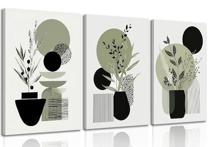MDHFJEAW 3 Pcs Sage Green Boho Floral Canvas Wall Art 12x16 In - color: Canvas, size: 16''L x 12''W