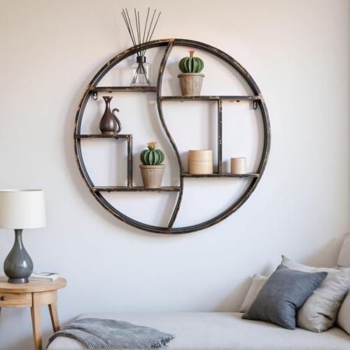 Round Wall Shelf,Decorative Circle Floating Shelves - color: Retro
