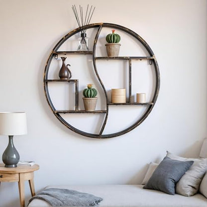 Round Wall Shelf,Decorative Circle Floating Shelves - color: Retro