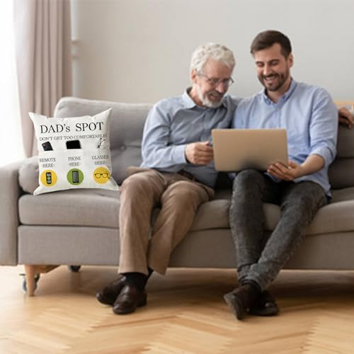 ONFAON Father's Day Throw Pillow Case, Dad's Spot Throw Pillow Covers 18 x 18 Inch，Dad Gifts from Daughter Son，Birthday Christmas Thanksgiving Day Gifts for Papa Stepdad ，3-Pocket - color: Dad 3-pocket