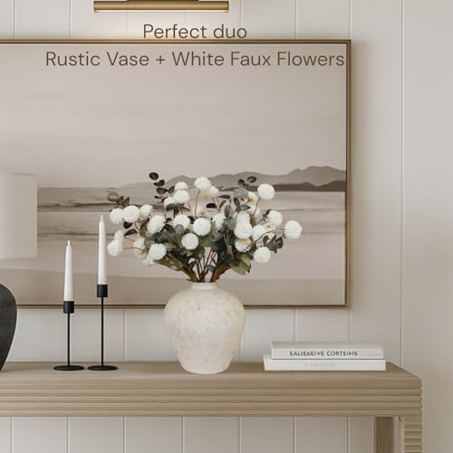 Handemade Large Round Vase for Centerpieces, White Farmhouse Rustic Vase - color: White