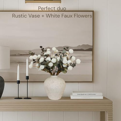 Handemade Large Round Vase for Centerpieces, White Farmhouse Rustic Vase - color: White