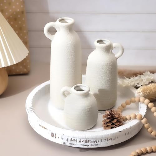 White Ceramic Vase Set of 3 with Handle, Waterproof Vases for Pampas Grass - color: 3pcs- White With Handle
