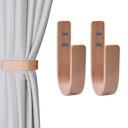 2 Pack Curtain Tiebacks Natural Wood Curtain Holdbacks, Wood - color: Wood