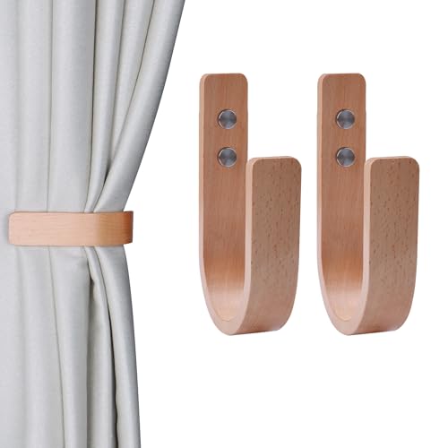 2 Pack Curtain Tiebacks Natural Wood Curtain Holdbacks, Wood - color: Wood