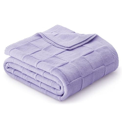 Whale Flotilla Checkered Knit Throw Blanket for Couch, Light Purple - color: Light Purple, size: 50x60 Inch