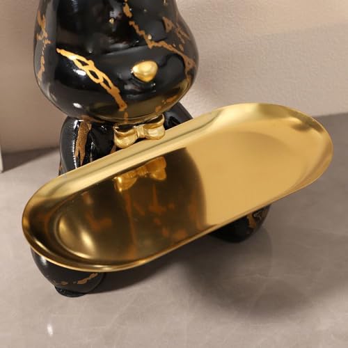 Resin Bear Sculpture, Accessory Tray Animal Statue, Sitting Bear for Home Decor and Office, Suitable for Bedroom, Living Room, Office on Table, Desktop, Shelves and Cabinet (Black Gold) - color: Black Gold