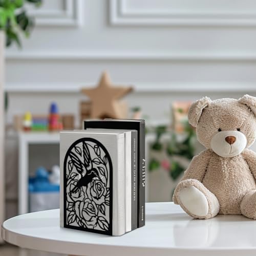 Peacoblue 5.3"x4.3"x7.9" Metal Bookends, Heavy Duty Book Ends for Shelves - color: Hummingbird