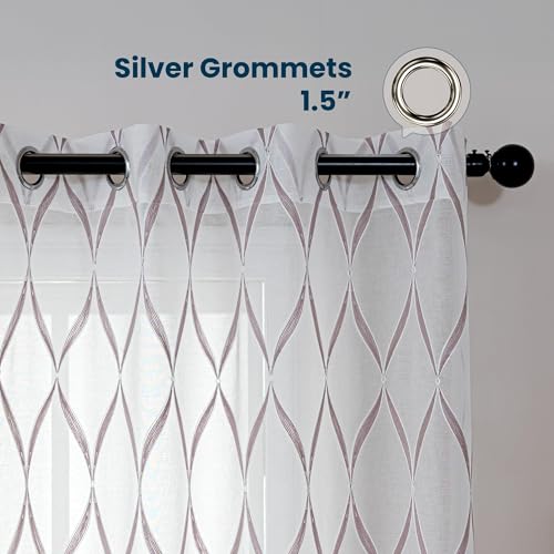 SLEEP ZONE Sheer Curtains for Living Room and Bedroom, Embroidered Sheer Curtains White Sheer Curtain 42 × 84 inches Long of 2 Panels, Off-White Waves - color: White Waves, size: 42"W×84"L