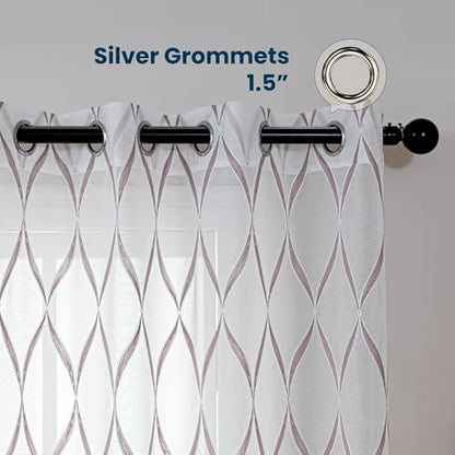 SLEEP ZONE Sheer Curtains for Living Room and Bedroom, Embroidered Sheer Curtains White Sheer Curtain 42 × 72 inches Long of 2 Panels, Off-White Waves - color: White Waves, size: 42"W×72"L
