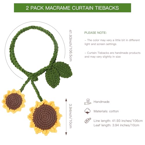 2 Pack Boho Handmade Flower Curtain Tiebacks & Holdbacks, Sunflower - color: Sunflower
