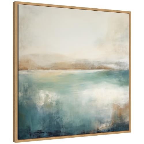 Kate and Laurel Sylvie Abstract Calming Lake Landscape Framed Canvas Wall Art by The Creative Bunch Studio 30 x 30 Natural, Coastal, Abstract, Landscapes Art for Wall Decor, Living Room, Bedroom - color: Natural