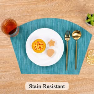 SHACOS Small Round Table Placemats Set of 5 Woven Vinyl Wedge Placemats with Centerpiece Round Table Mats Heat Resistant Wipe Clean (5, Teal Blue) - color: Teal Blue