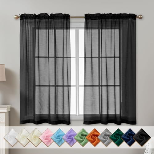 Black Sheer Curtains 54 Inch Length Rod Pocket - color: Black, size: 42"W x 54"L (Pack of 2)