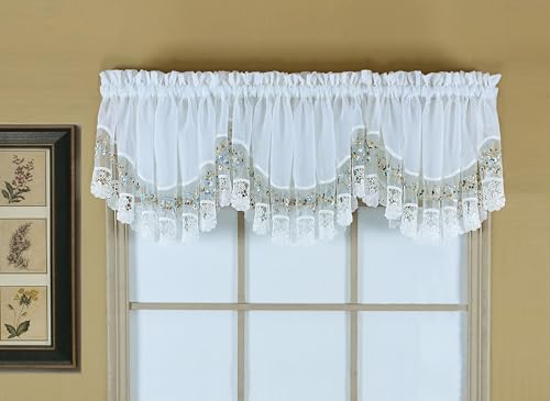 Today's Curtain, Vintage Macramé Organza Crescent 18", White/Blue, 58" W x 18" L - color: White/Blue, size: 58"W x 18"L (Pack of 1)