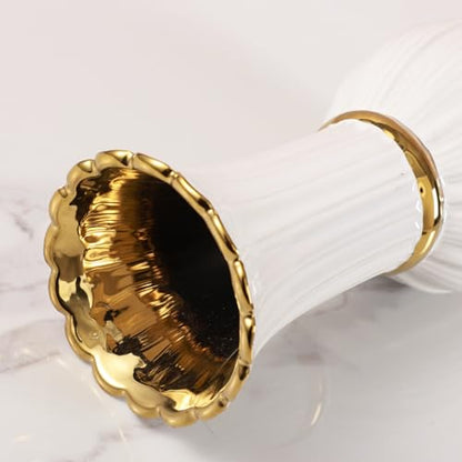 White and Gold Ceramic Bud Vase 7 Inch Small for Desk Decor - size: Small