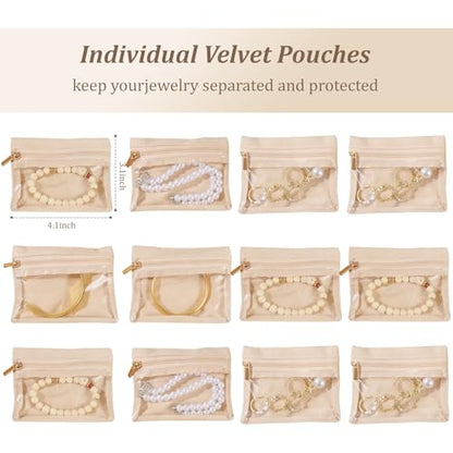 Travel Jewelry Case with 12 Velvet Zipped Pouches Bags, Hot Pink - color: Hot Pink - 12 Pouch