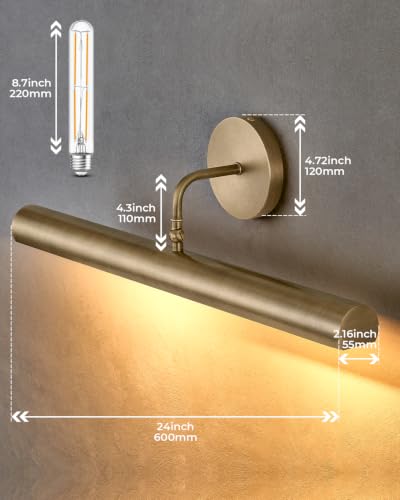 Brass Hardwired Picture Light 19", Art Display Wall Lamp, 180° Rotatable - size: 19 inch