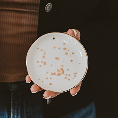 Sweet Water Decor Ring Dish Engagement - Ceramic Wedding Ring Dish for Bridal Shower - Ring Dishes for Women with White & Gold Speckled Decorative - Elegant Ring Dish Holder & Jewelry Organizer - style: Modern