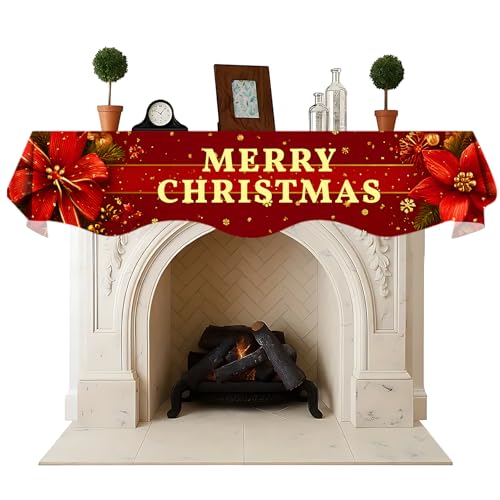 NYZE Christmas Mantel Scarf 60 x 17 Inch Fireplace Mantel Scarf Cover Decoration for Christmas Fireplace Scarf Shelf Top Runner Holiday Winter Home Decor - size: 60 x 17 in, style: Merry Xmas