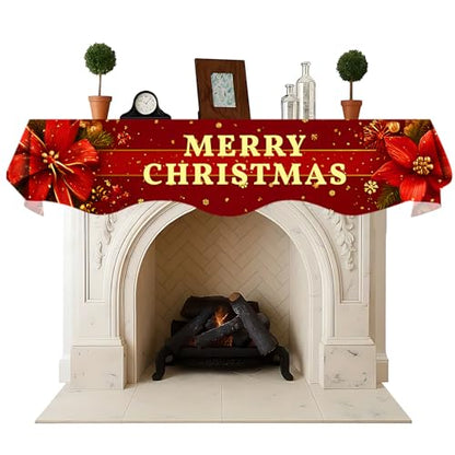 NYZE Christmas Mantel Scarf 60 x 17 Inch Fireplace Mantel Scarf Cover Decoration for Christmas Fireplace Scarf Shelf Top Runner Holiday Winter Home Decor - size: 60 x 17 in, style: Merry Xmas