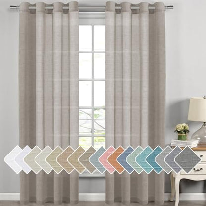 H.VERSAILTEX Taupe Linen Sheer Curtains 108" 2 Panels Grommet - color: Taupe, size: 52"W x 108"L (Pack of 2)