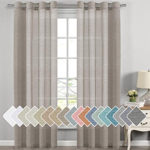 H.VERSAILTEX Taupe Linen Sheer Curtains 108" 2 Panels Grommet - color: Taupe, size: 52"W x 108"L (Pack of 2)