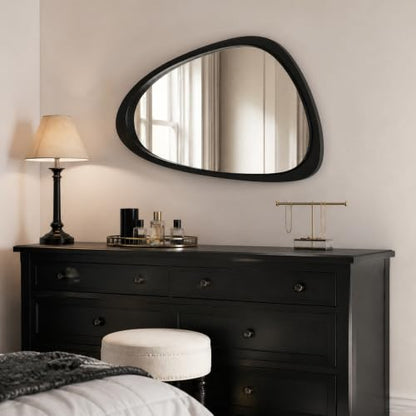 Solid Wood Asymmetrical Irregular Framed Wall Mirror, 20"x30" - color: Black, size: 30"L x 20"W