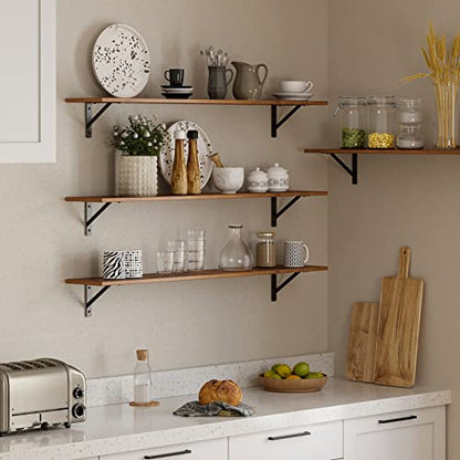 DINZI LVJ Long Wall Shelves, 47.3Inch Wooden Floating Shelves with Brackets - color: Rustic Brown, size: 47.3 Inch