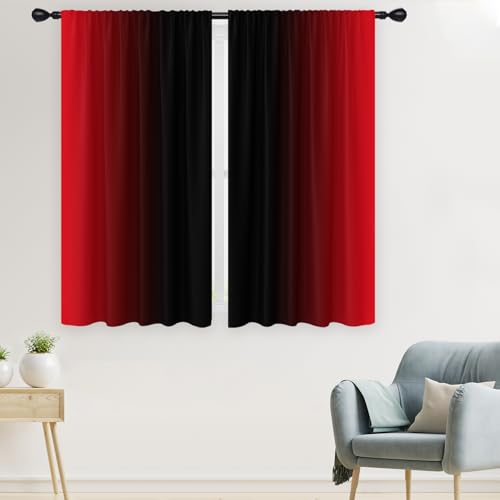 Red Black Curtains, Ombre, 2 Panels, 42" W x 63" L, Rod Pocket - color: New Red, size: 42"W x 63"L (Pack of 2)
