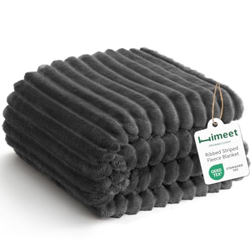 HIMEET Charcoal Grey Throw XL Blanket, 300GSM Ribbed Fleece, 50 x 70 Inches - color: Charcoal Grey, size: Throw XL (50" x 70")