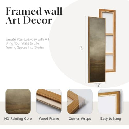 Framed Long Narrow Abstract Neutral Brown Rustic Vertical Wall Art, 14x56 - color: Neutral Brown, size: 56"L x 14"W