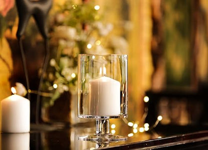 CYS EXCEL Glass Hurricane Pillar Candle Holder (H:8" W:4.75") | Multiple Size Choices Short Stem Candle Centerpieces | Stemmed Glass Cylinder Candle Vase - size: H-8" W-4.75"