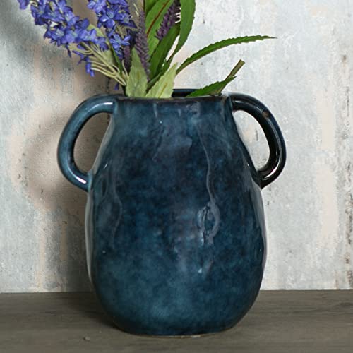Tanvecle Blue Ceramic Vase with Handles, 7" Modern Farmhouse Decor - color: Blue