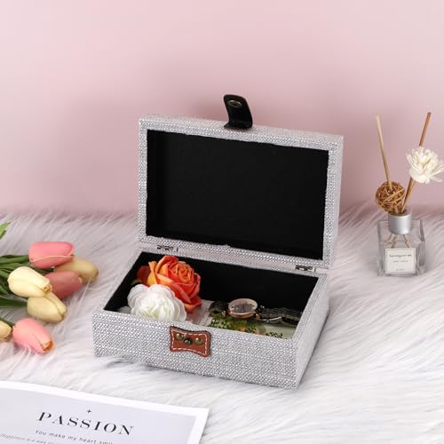Hipiwe Jewelry Storage Box Treasure Chest Wooden Box with Linen Covered - color: Gray, size: Small